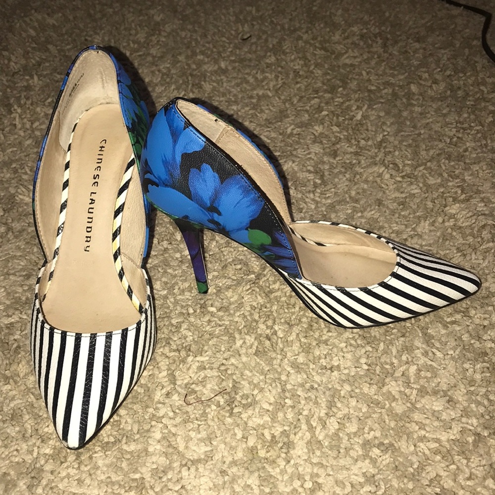Chinese Laundry Flowers and Stripes Heels